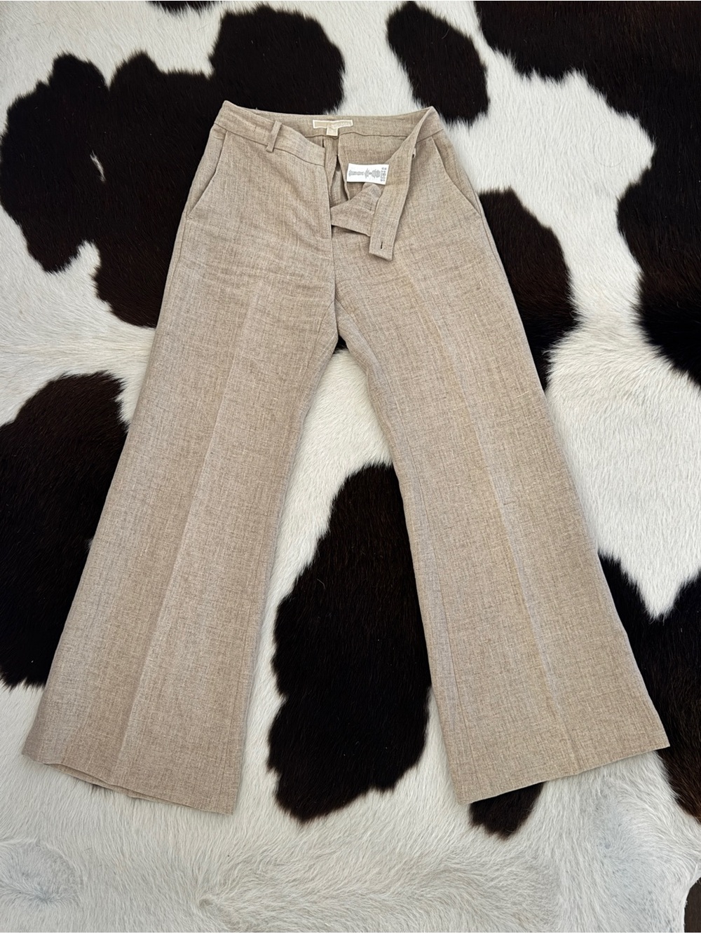 MICHAEL Michael Kors Linen-Blend Straight Leg Pants in Beige